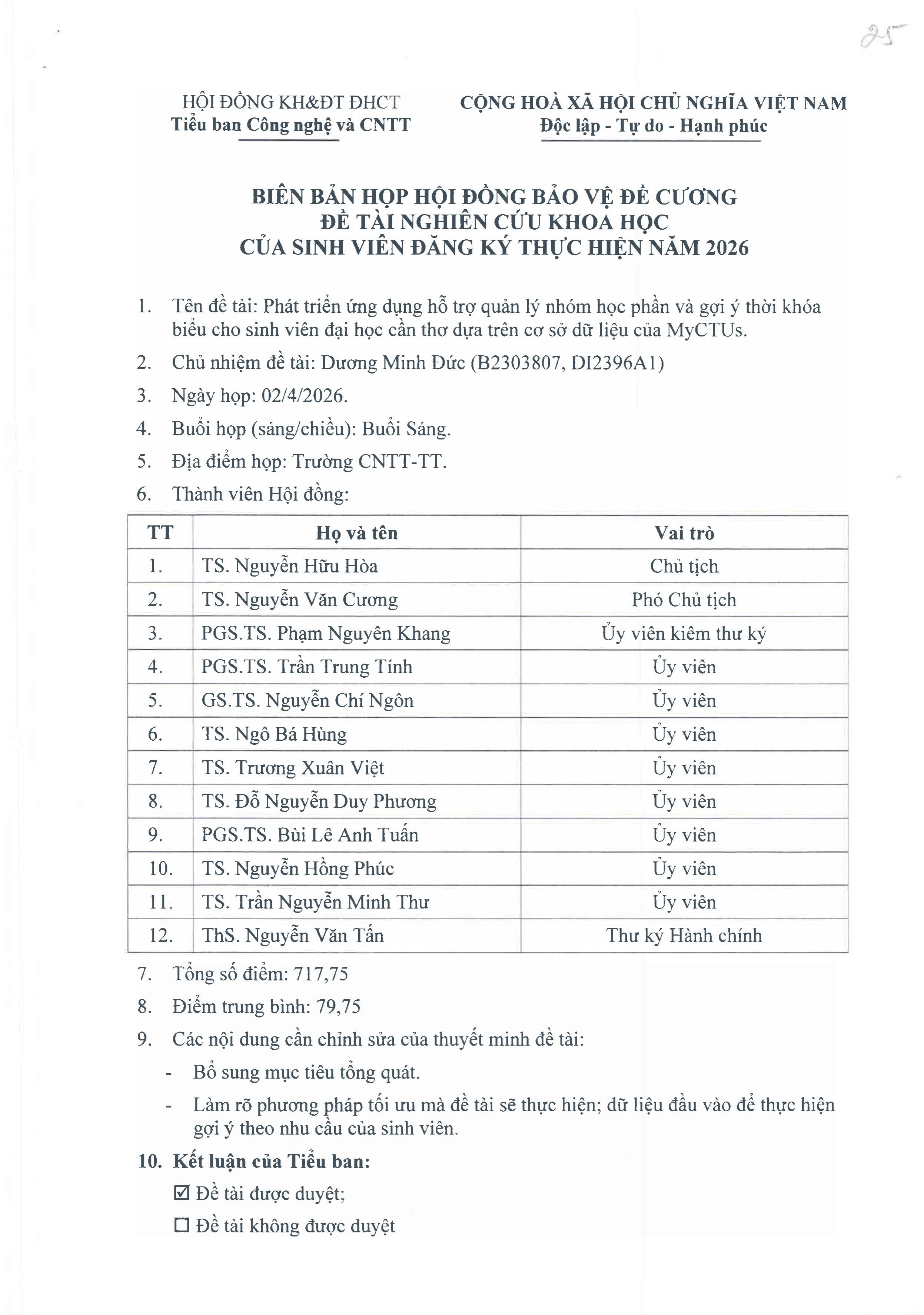 Biên bản nghiệm thu đề tài NCKH